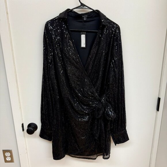 NWT Boohoo Size 12 Black Glitter Embellished Oversized Blazer Dress - Picture 2 of 5